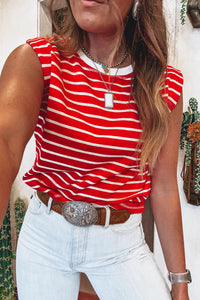 Red/White Striped Sleeveless Loose-Fitting Top