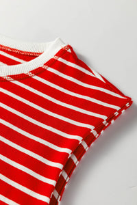 Red/White Striped Sleeveless Loose-Fitting Top