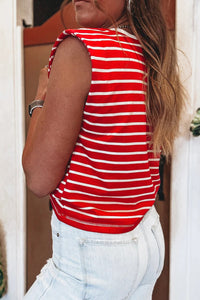 Red/White Striped Sleeveless Loose-Fitting Top