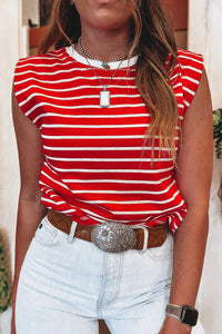 Red/White Striped Sleeveless Loose-Fitting Top