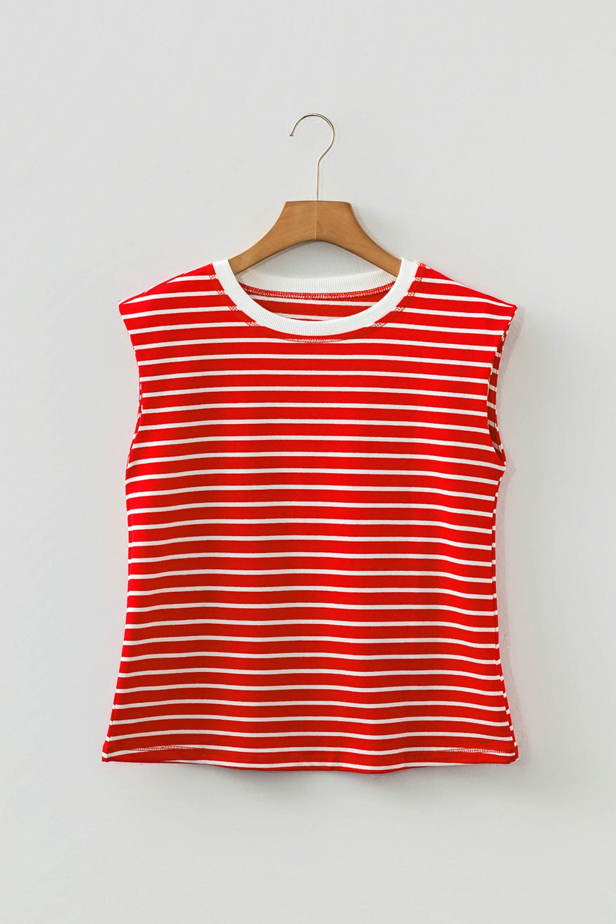 Red/White Striped Sleeveless Loose-Fitting Top