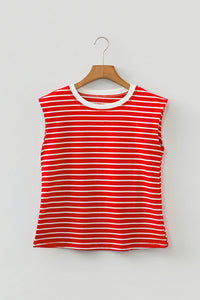 Red/White Striped Sleeveless Loose-Fitting Top