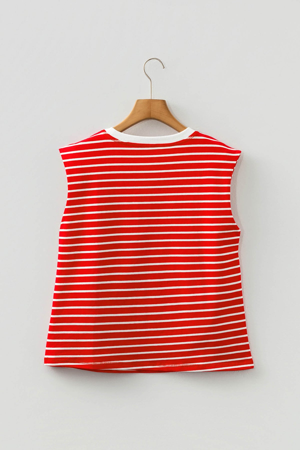 Red/White Striped Sleeveless Loose-Fitting Top