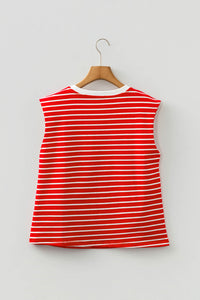 Red/White Striped Sleeveless Loose-Fitting Top