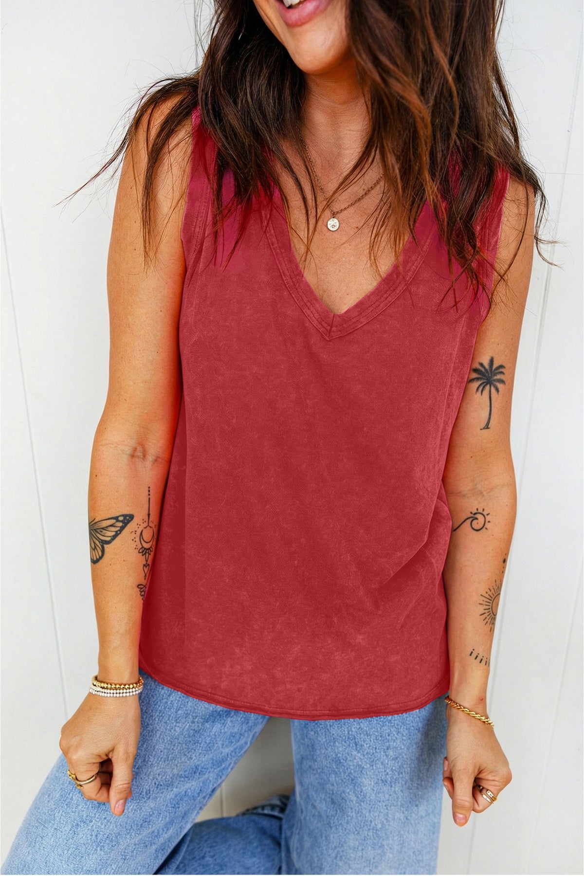 Mineral Wash (Red) V-Neck Tank Top