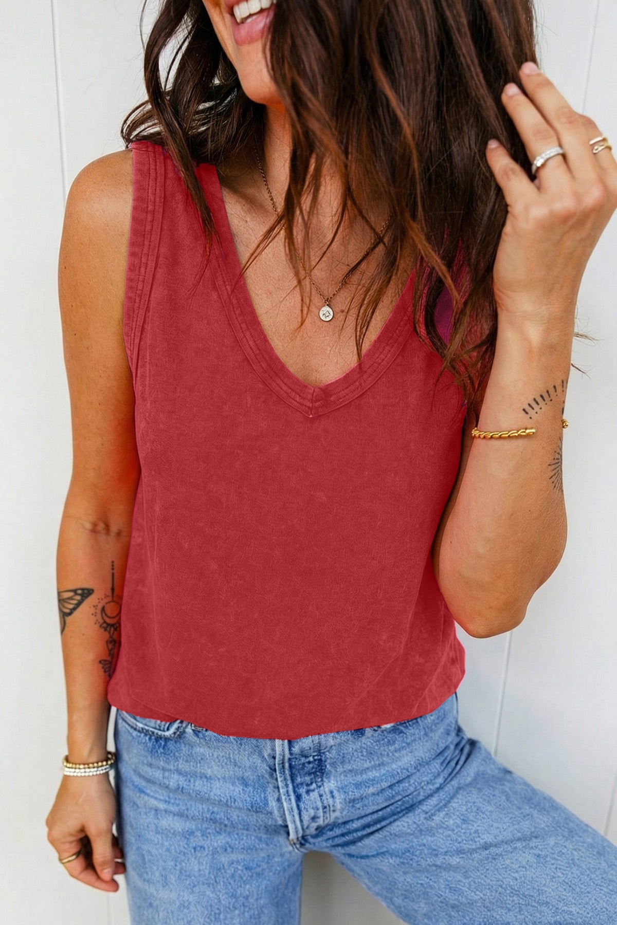Mineral Wash (Red) V-Neck Tank Top