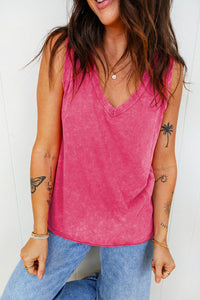 Mineral Wash (Pink) V-Neck Tank Top