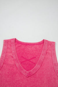 Mineral Wash (Pink) V-Neck Tank Top