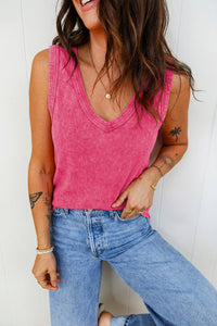 Mineral Wash (Pink) V-Neck Tank Top