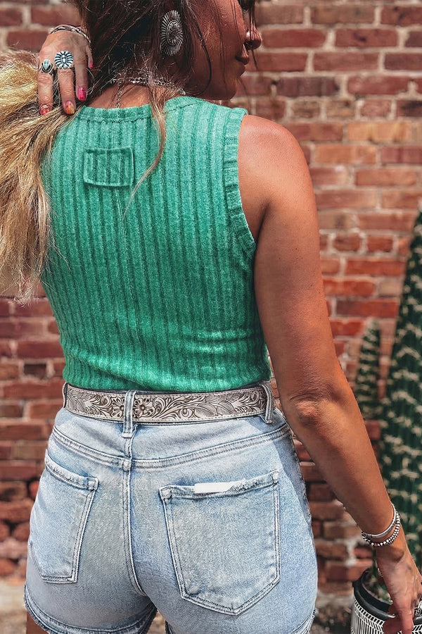 Slim Ribbed (Green) Soft Tank Top