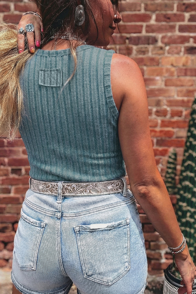 Slim Ribbed (Aqua) Soft Tank Top