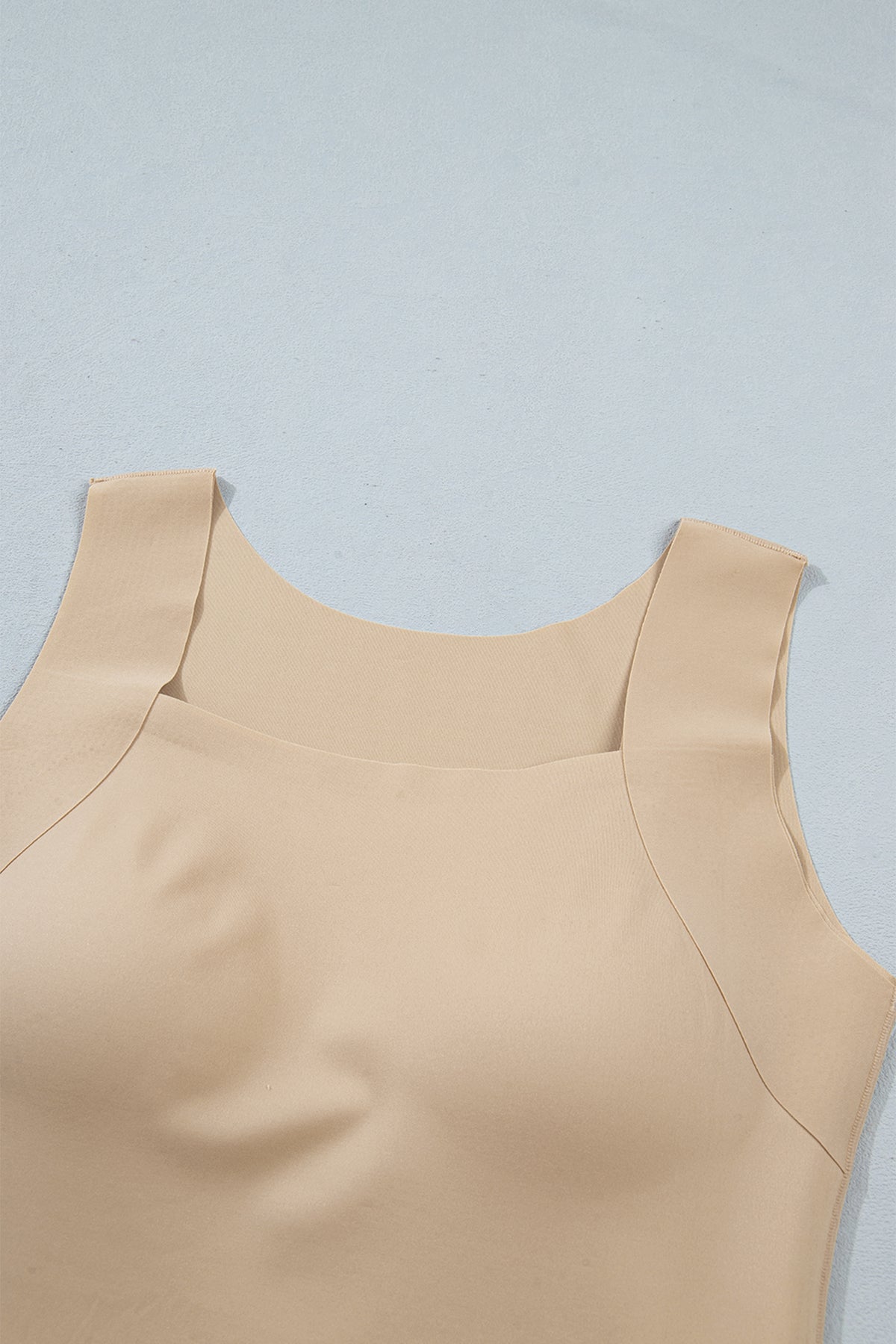 Wide-Strap Braless (Tan) Tank Top w/Built-In Padding