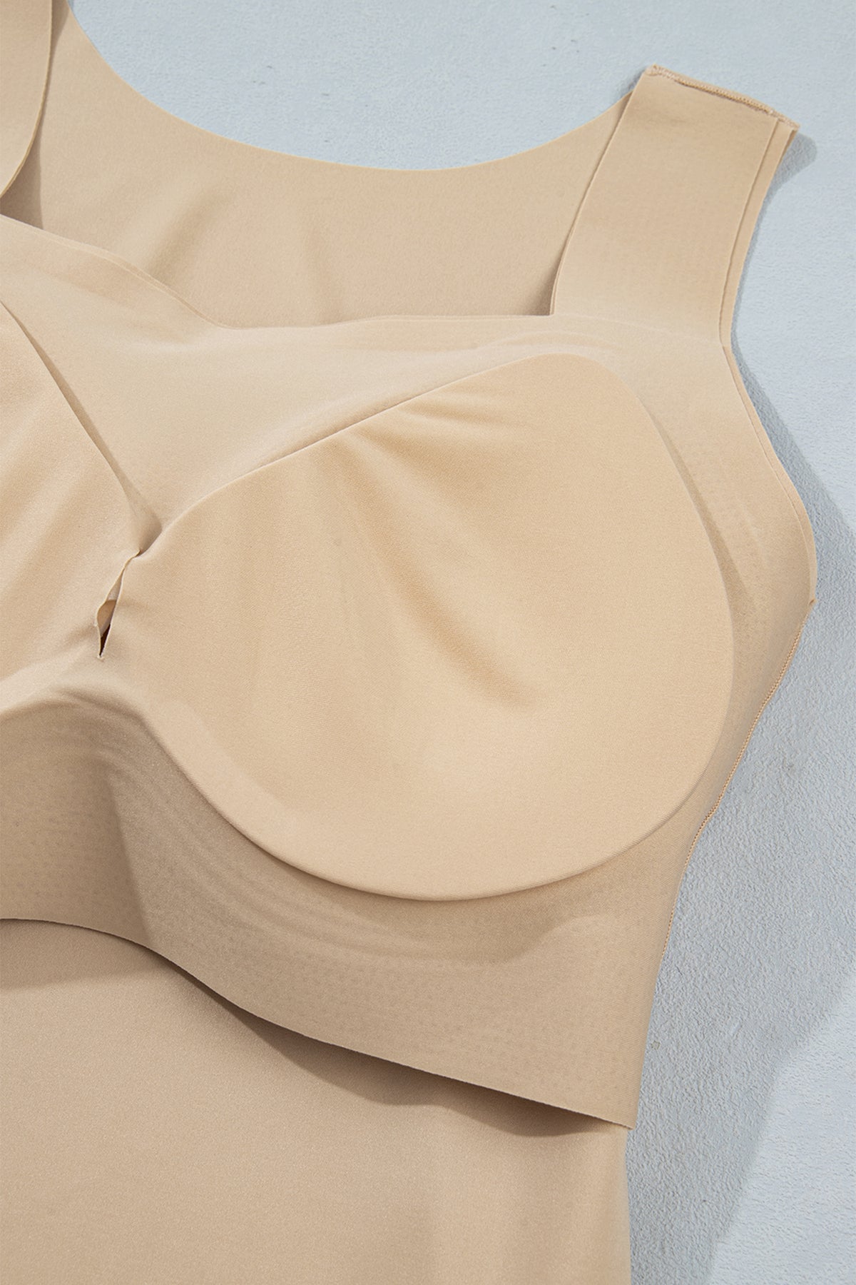 Wide-Strap Braless (Tan) Tank Top w/Built-In Padding
