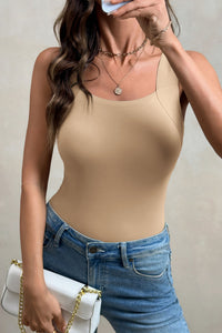 Wide-Strap Braless (Tan) Tank Top w/Built-In Padding