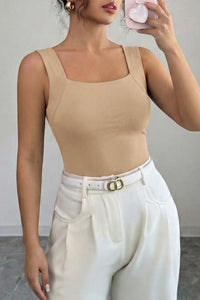 Wide-Strap Braless (Tan) Tank Top w/Built-In Padding