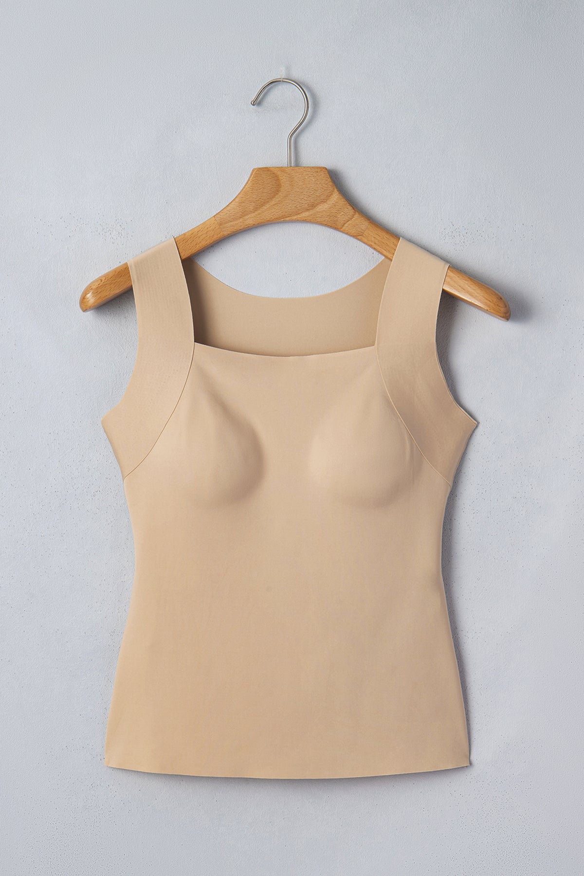 Wide-Strap Braless (Tan) Tank Top w/Built-In Padding