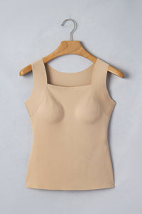 Wide-Strap Braless (Tan) Tank Top w/Built-In Padding