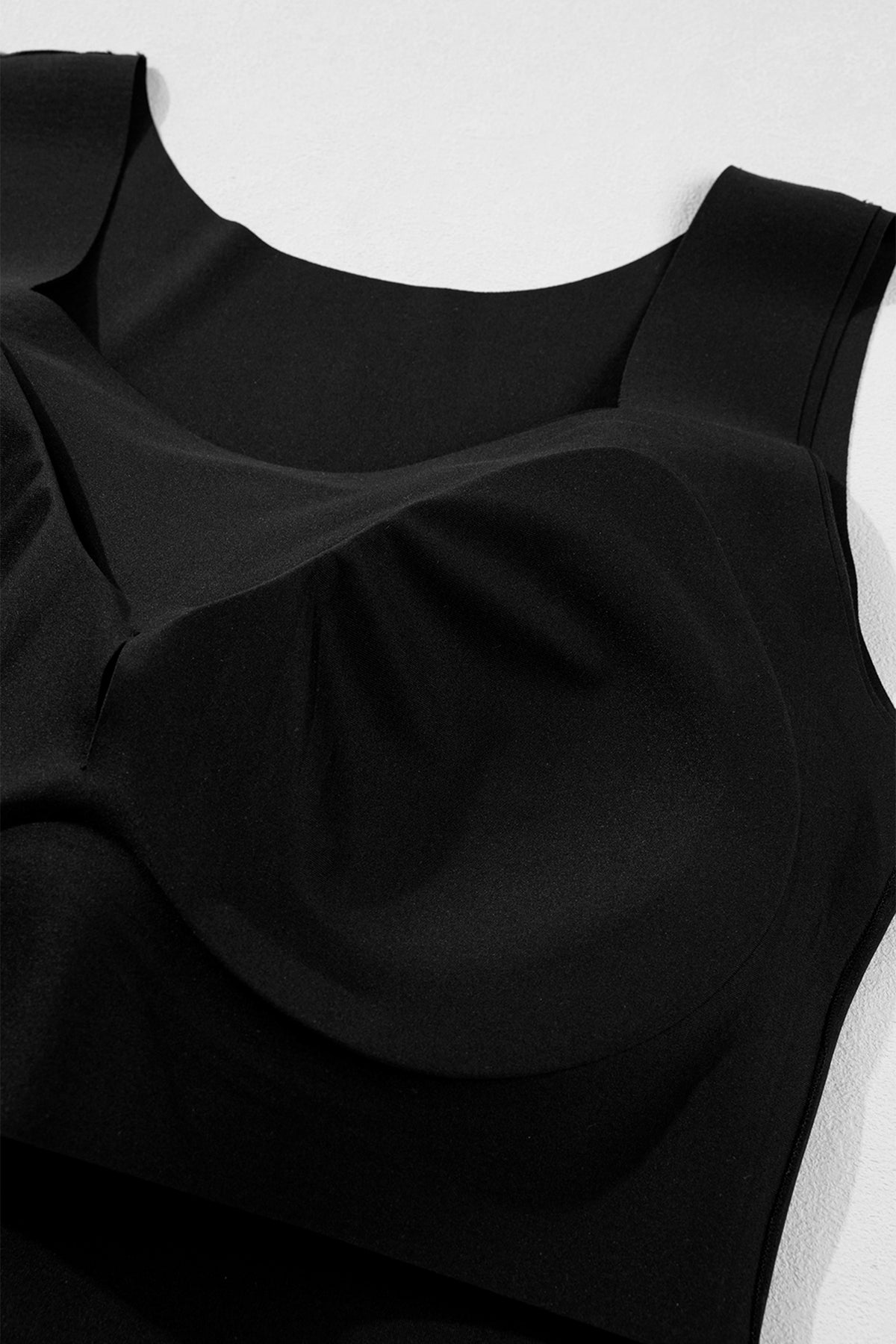 Wide-Strap Braless (Black) Tank Top w/Built-In Padding