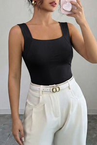 Wide-Strap Braless (Black) Tank Top w/Built-In Padding
