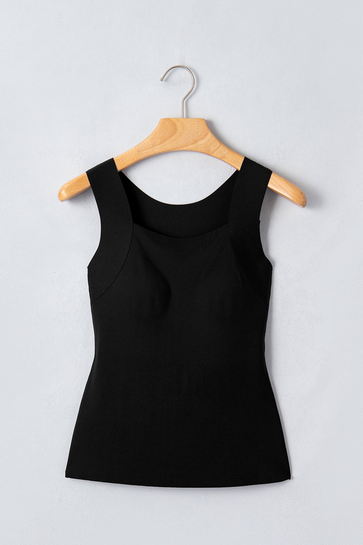 Wide-Strap Braless (Black) Tank Top w/Built-In Padding