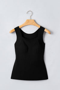 Wide-Strap Braless (Black) Tank Top w/Built-In Padding