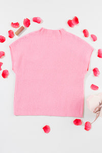 Ribbed (Pink) Short Sleeve Sweater w/ Patch Pocket