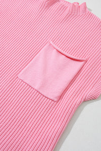 Ribbed (Pink) Short Sleeve Sweater w/ Patch Pocket