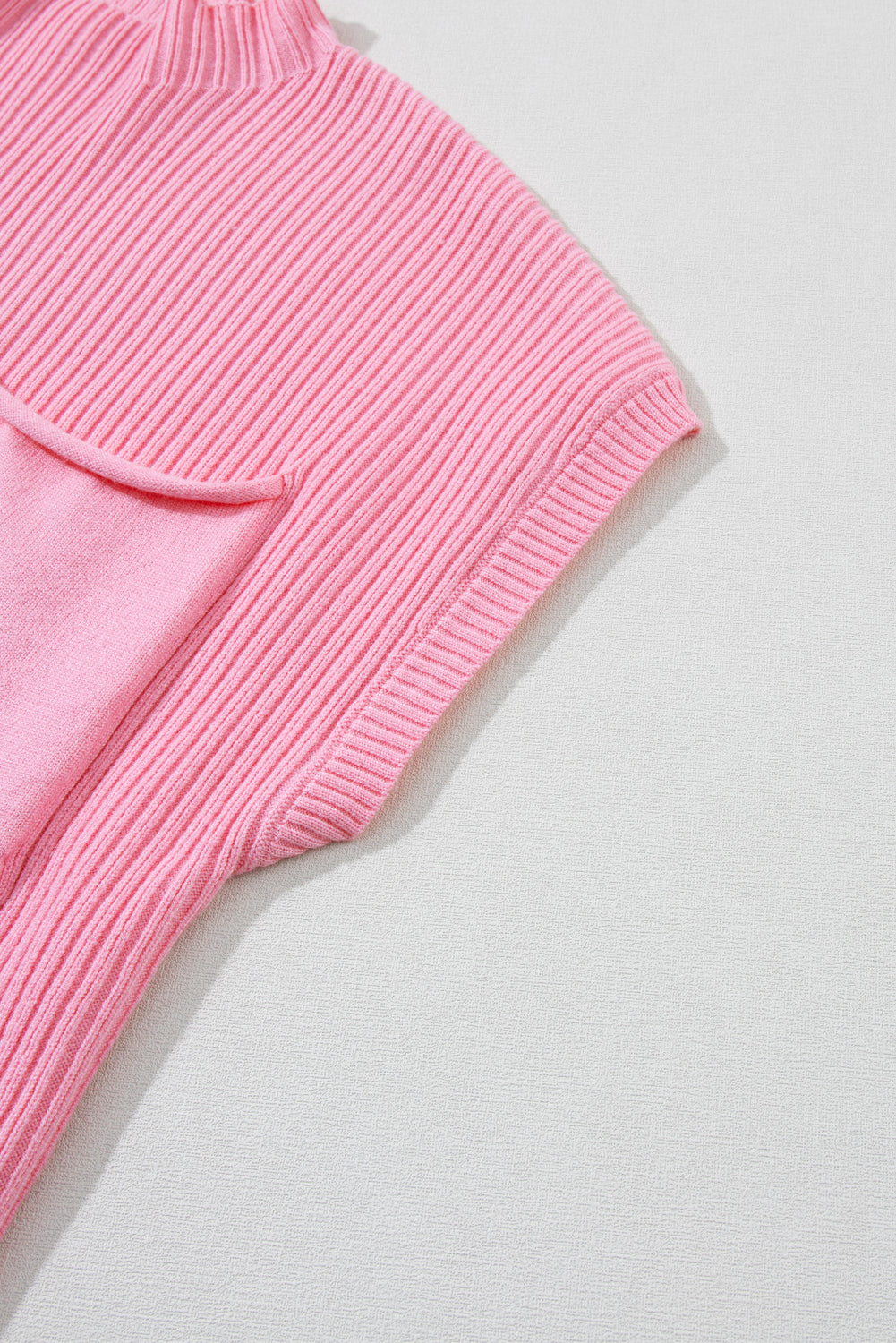 Ribbed (Pink) Short Sleeve Sweater w/ Patch Pocket
