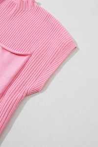 Ribbed (Pink) Short Sleeve Sweater w/ Patch Pocket