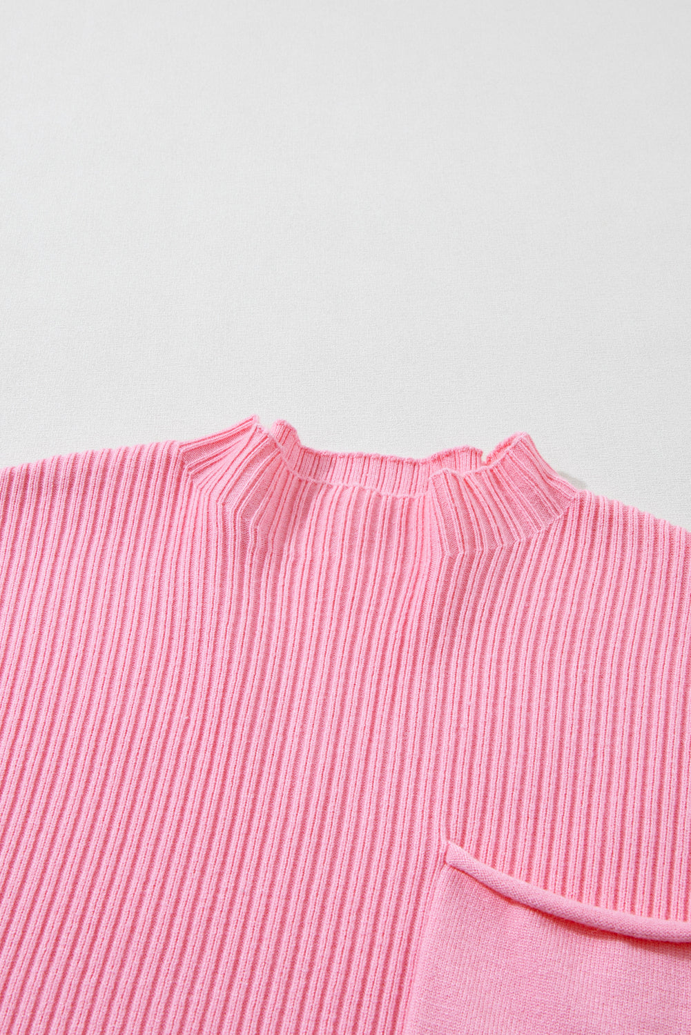 Ribbed (Pink) Short Sleeve Sweater w/ Patch Pocket
