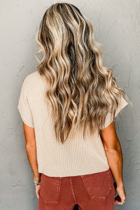 Ribbed (Tan) Short Sleeve Sweater w/ Patch Pocket