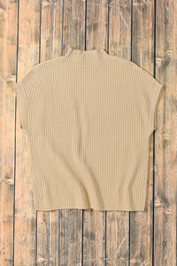 Ribbed (Tan) Short Sleeve Sweater w/ Patch Pocket