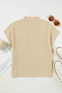 Ribbed (Tan) Short Sleeve Sweater w/ Patch Pocket