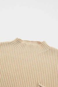 Ribbed (Tan) Short Sleeve Sweater w/ Patch Pocket