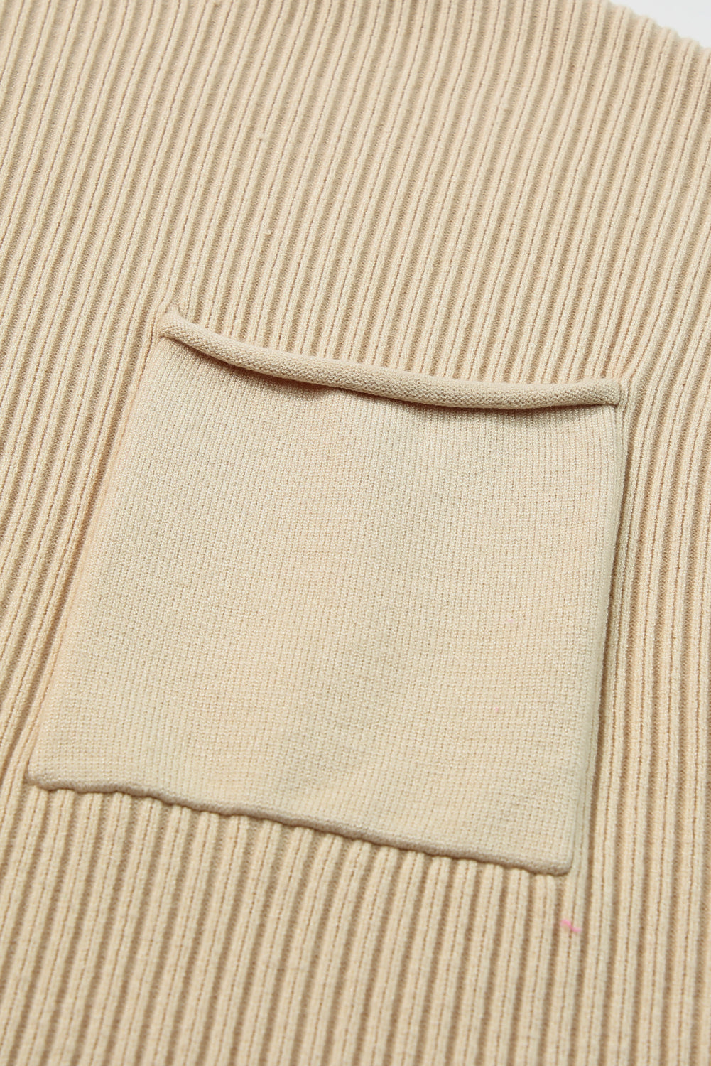 Ribbed (Tan) Short Sleeve Sweater w/ Patch Pocket