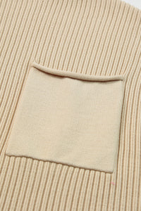 Ribbed (Tan) Short Sleeve Sweater w/ Patch Pocket