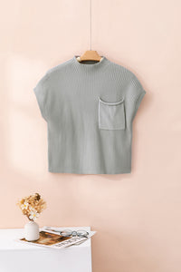 Ribbed (Gray) Short Sleeve Sweater w/ Patch Pocket