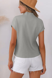 Ribbed (Gray) Short Sleeve Sweater w/ Patch Pocket