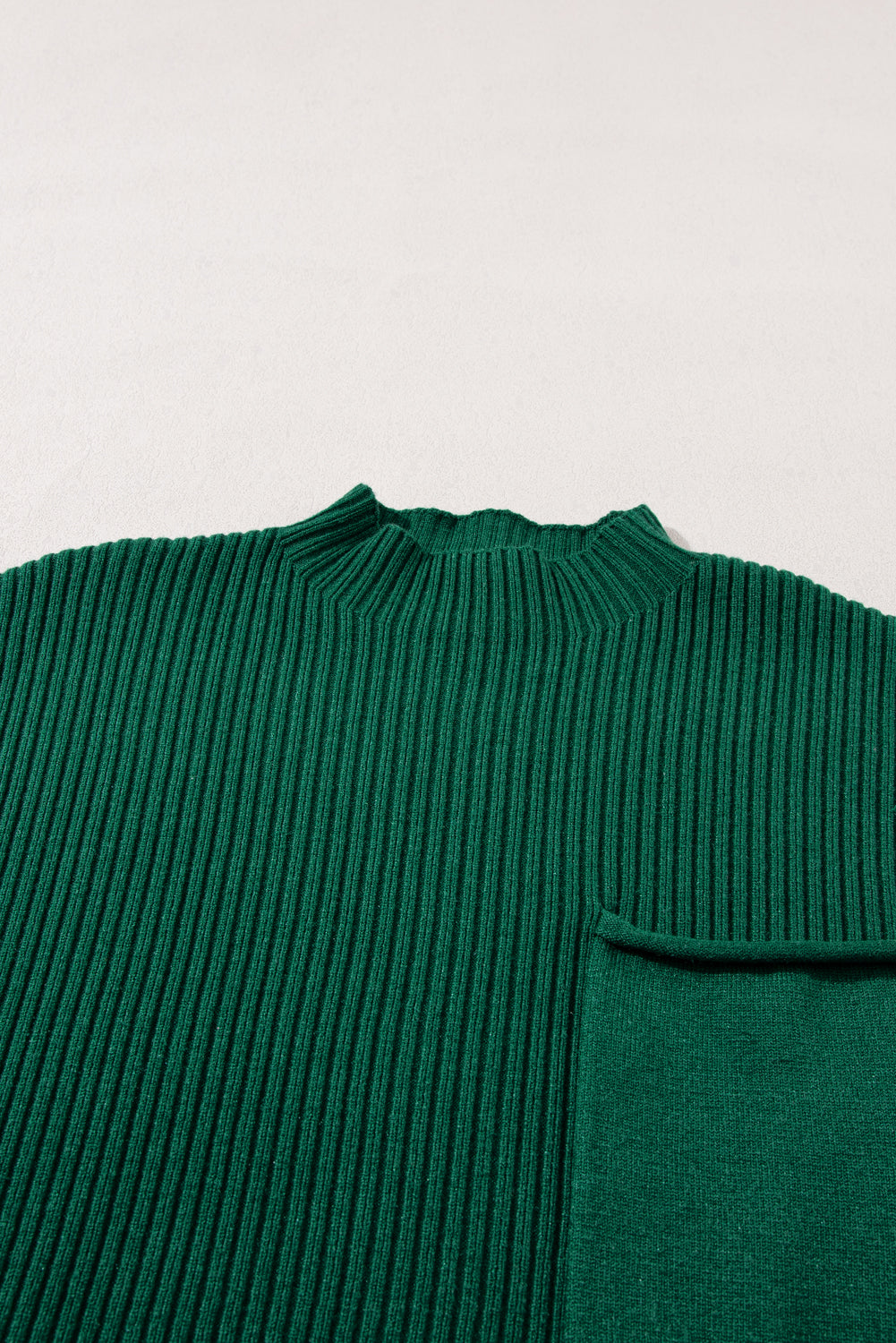 Ribbed (Dark Green) Short Sleeve Sweater w/ Patch Pocket