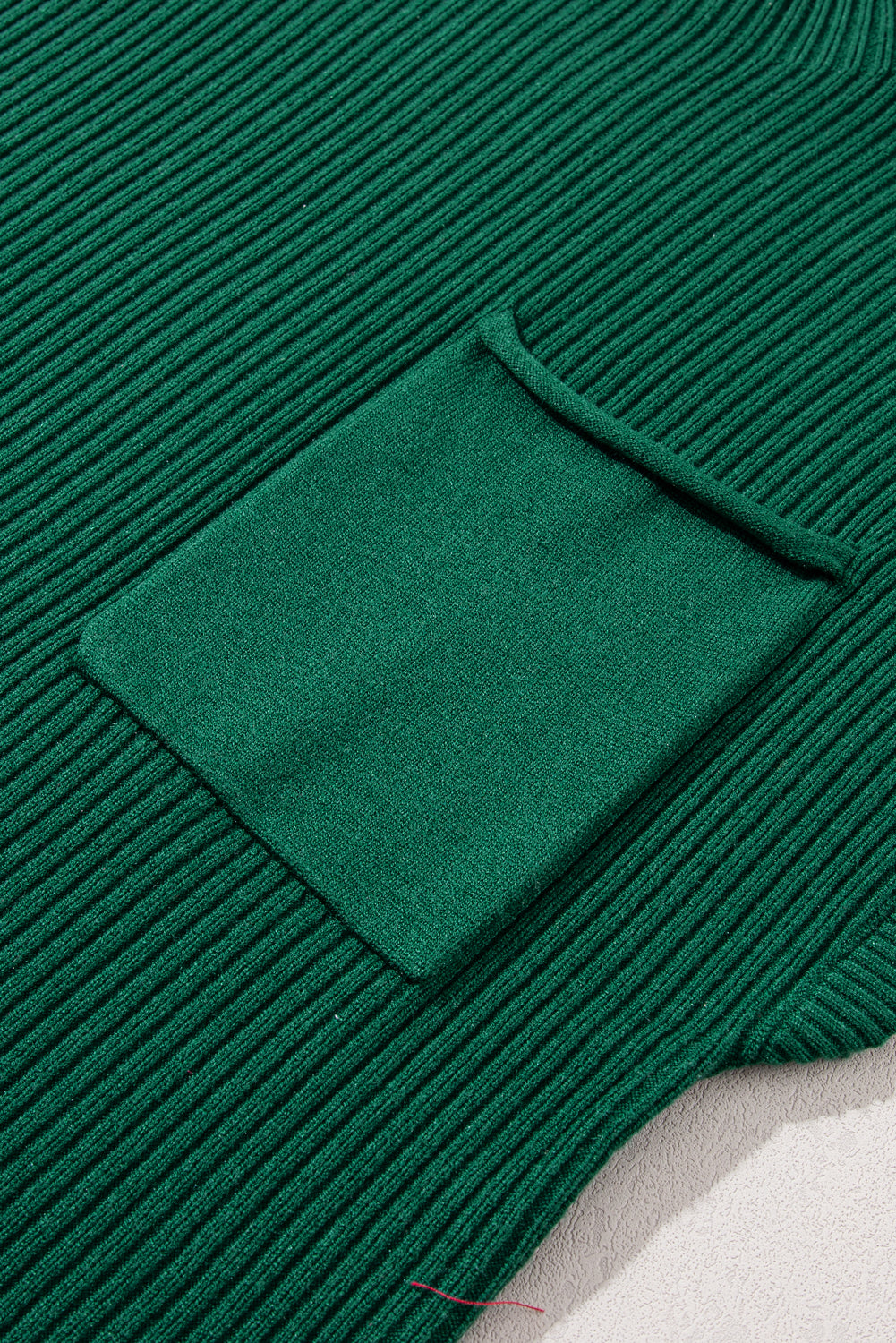 Ribbed (Dark Green) Short Sleeve Sweater w/ Patch Pocket