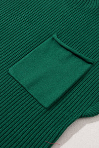 Ribbed (Dark Green) Short Sleeve Sweater w/ Patch Pocket