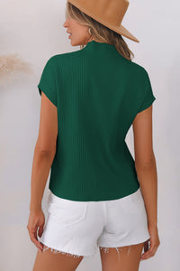 Ribbed (Dark Green) Short Sleeve Sweater w/ Patch Pocket