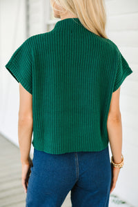 Ribbed (Dark Green) Short Sleeve Sweater w/ Patch Pocket