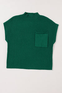 Ribbed (Dark Green) Short Sleeve Sweater w/ Patch Pocket