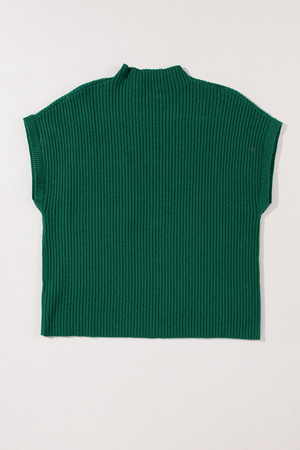 Ribbed (Dark Green) Short Sleeve Sweater w/ Patch Pocket