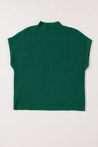 Ribbed (Dark Green) Short Sleeve Sweater w/ Patch Pocket