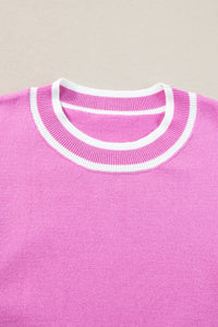 Ruffled Knit Top with Piped-Sleeves