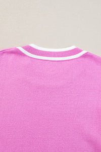 Ruffled Knit Top with Piped-Sleeves