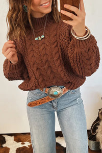 Bronco Babe (Latte) Cable Knit Sweater