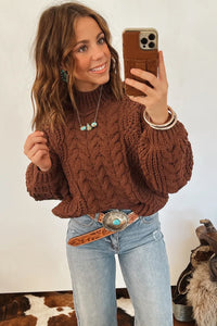 Bronco Babe (Latte) Cable Knit Sweater